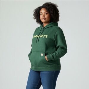 Carhartt Hoodie Women 3X Green Excellent Relaxed Fit Logo Fleece Sweatshirt